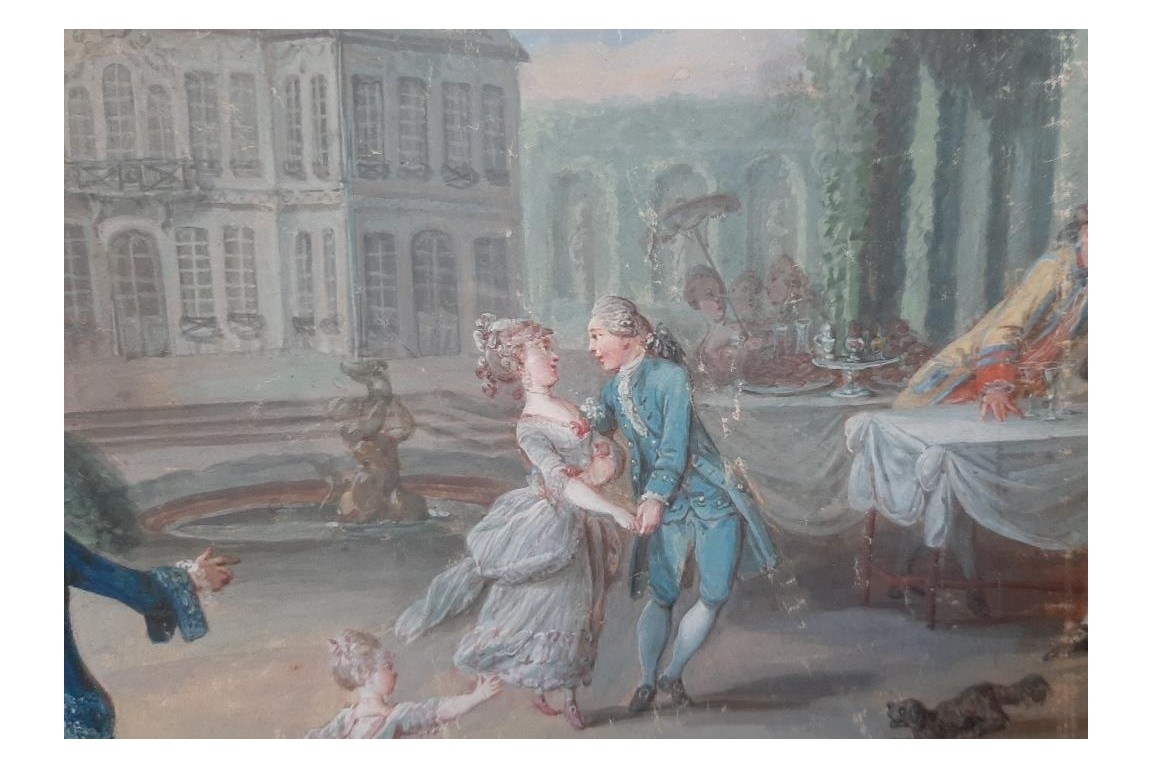 Afternoon dancing at the château, fan leaf circa 1770