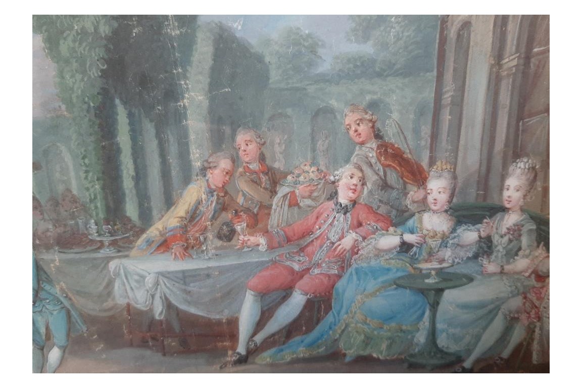 Afternoon dancing at the château, fan leaf circa 1770