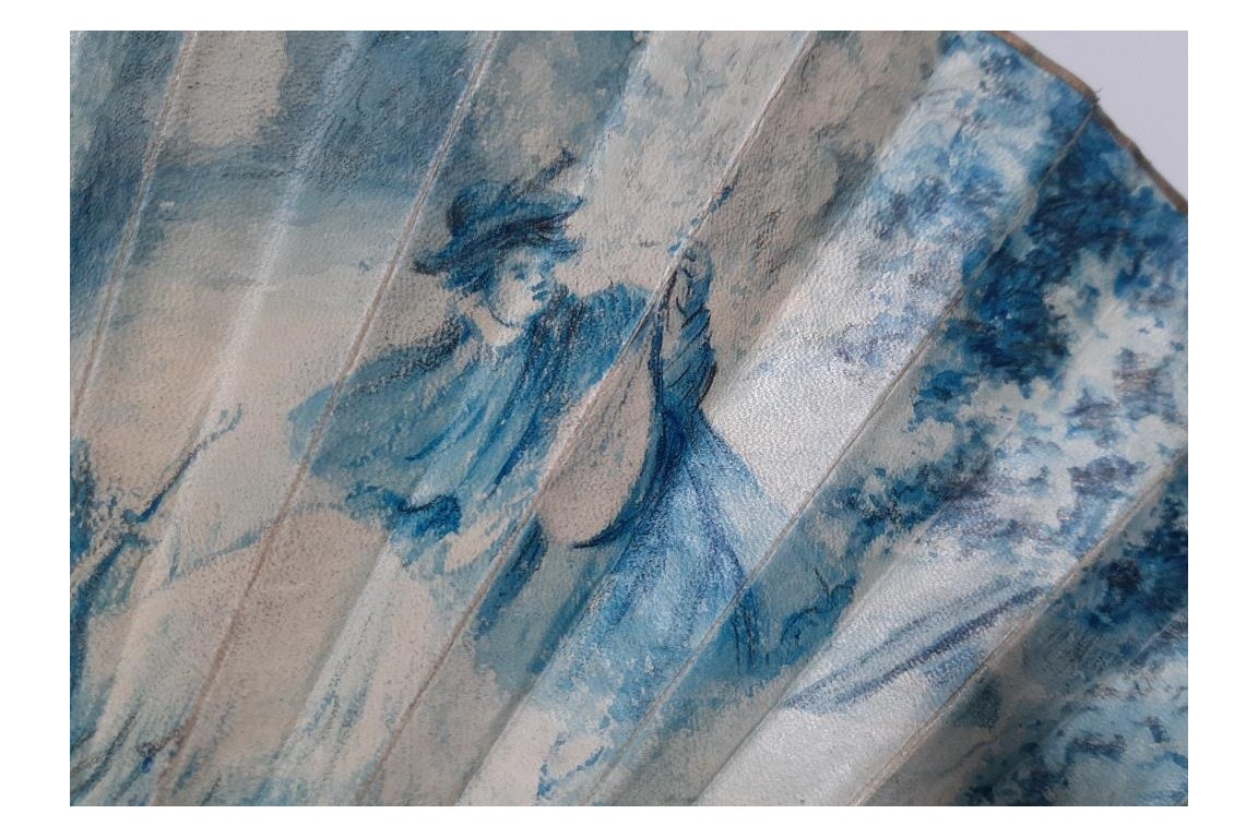 Loïe Fuller dancing in a blue garden, fan from 1909