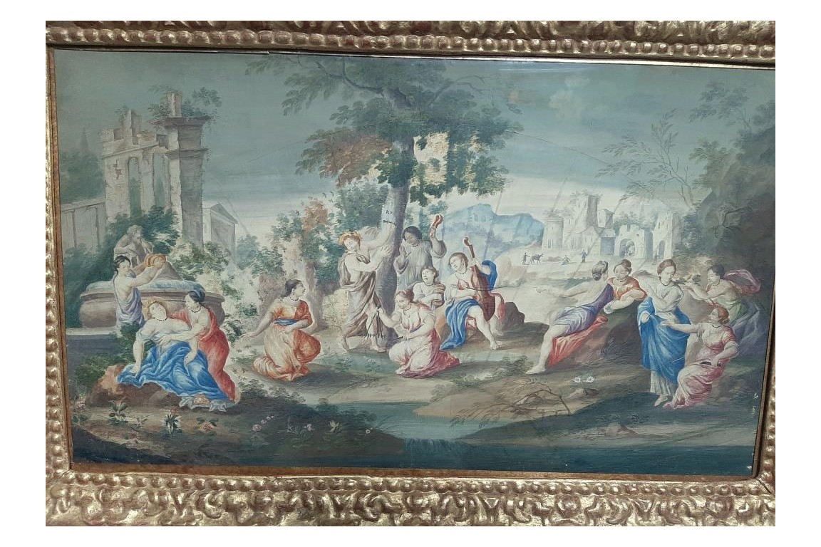 Orphée et Eurydice, feuille d'éventail XVII ou XVIIIème siècle