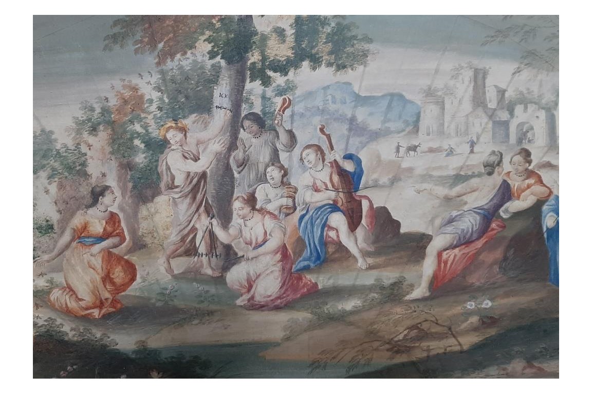 Orphée et Eurydice, feuille d'éventail XVII ou XVIIIème siècle