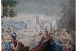 Orphée et Eurydice, feuille d'éventail XVII ou XVIIIème siècle