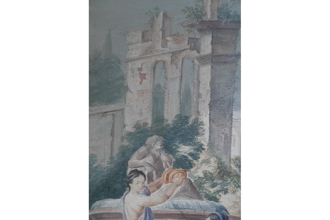 Orphée et Eurydice, feuille d'éventail XVII ou XVIIIème siècle